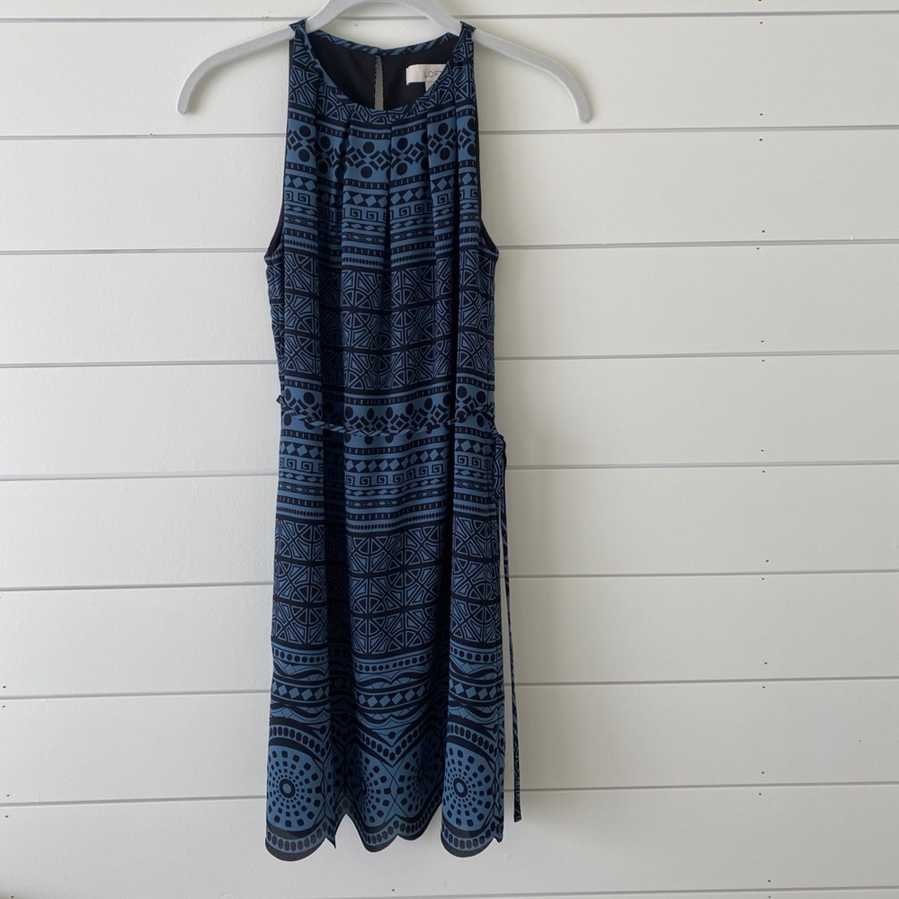 Loft tribal print scallop hem dress petite